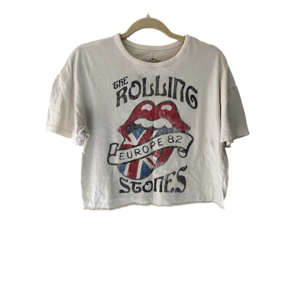 the Rolling Stones White Short Sleeve Cropped Tee with Graphic Print